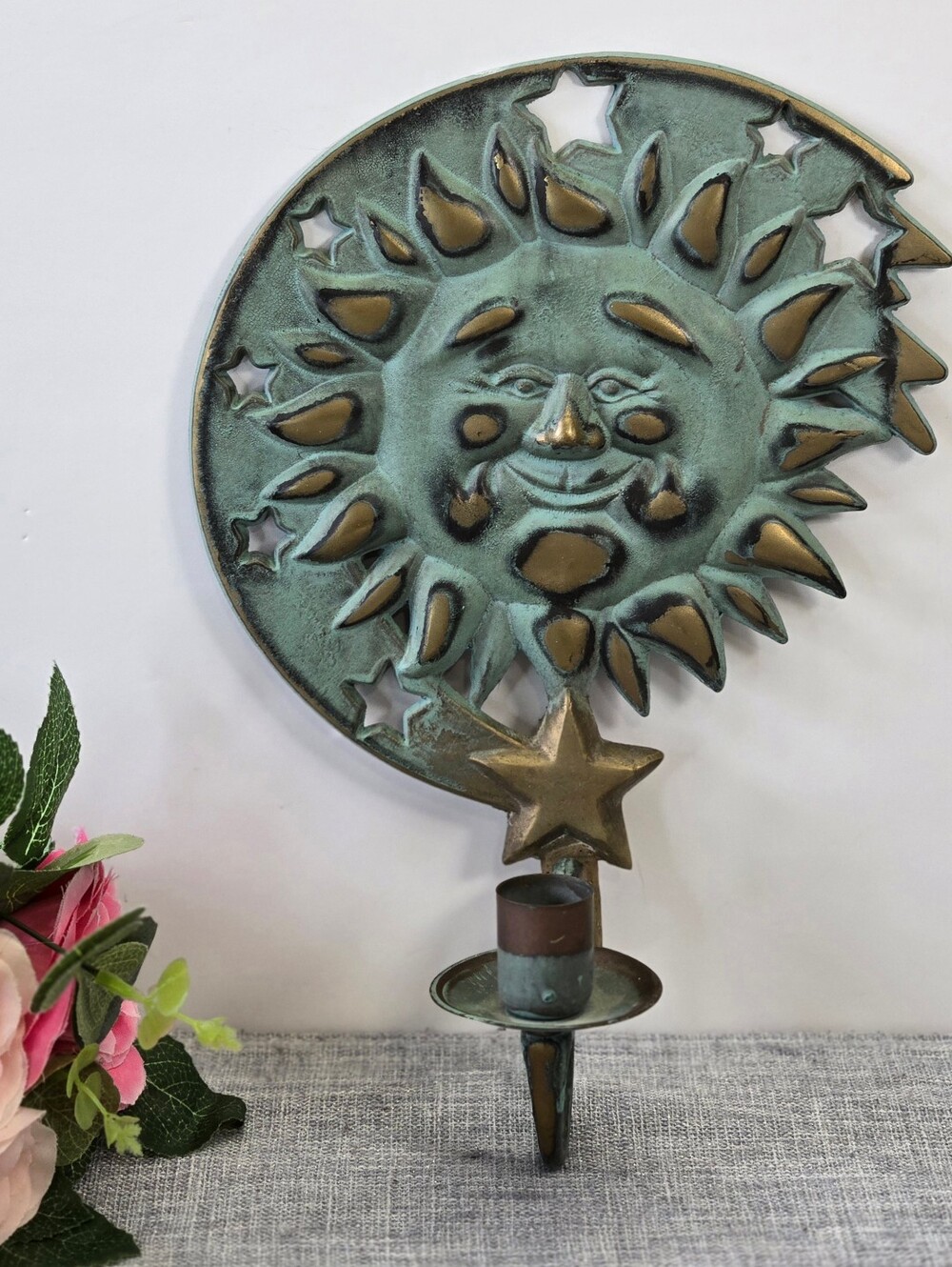 Vintage PartyLite Sun & Stars Metal Wall‎ Candle Holder sconces  1994 Taiwan
